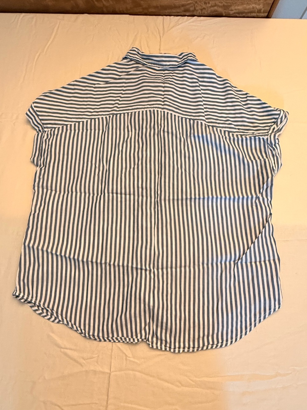Lola River Womens Blue White Striped Tencel Short Sleeve Button down Shirt XL - Picture 6 of 8